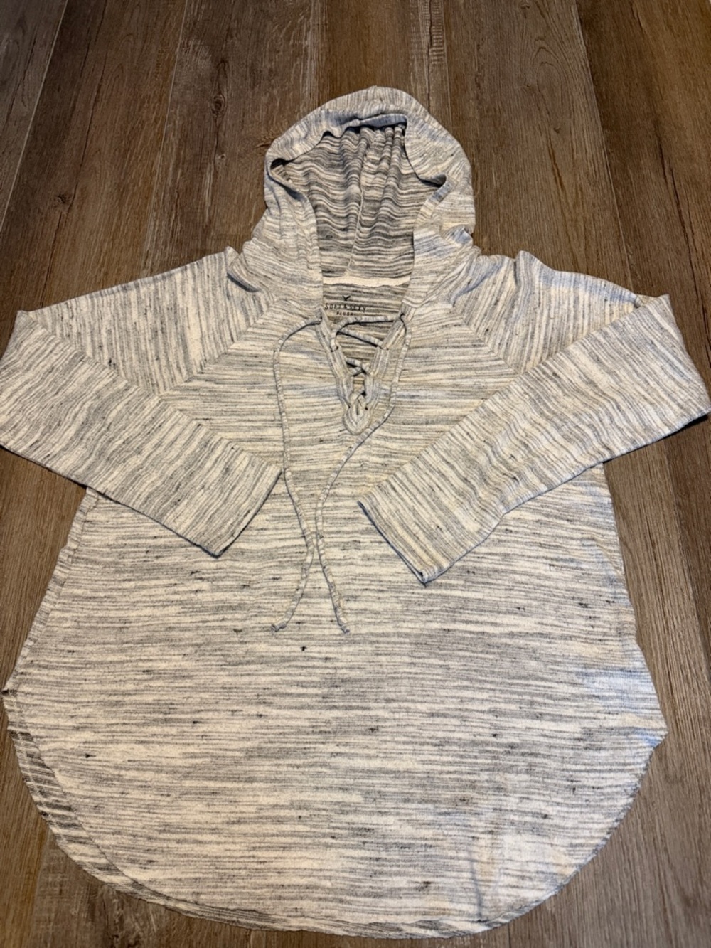 American Eagle Soft & Sexy Plush Lace-Up Hoodie Pullover Shirt